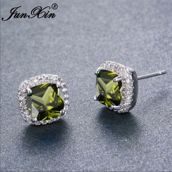 ❤️SOLD❤️silver earrings green acrylic crystal - Picture 3 of 4